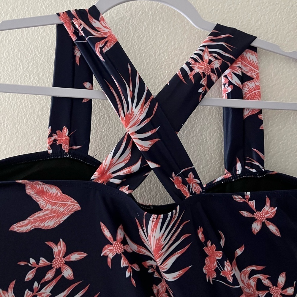 Summer Mae Maternity Swimsuit With Skort Bottom Medium Blue Orange - Picture 3 of 8